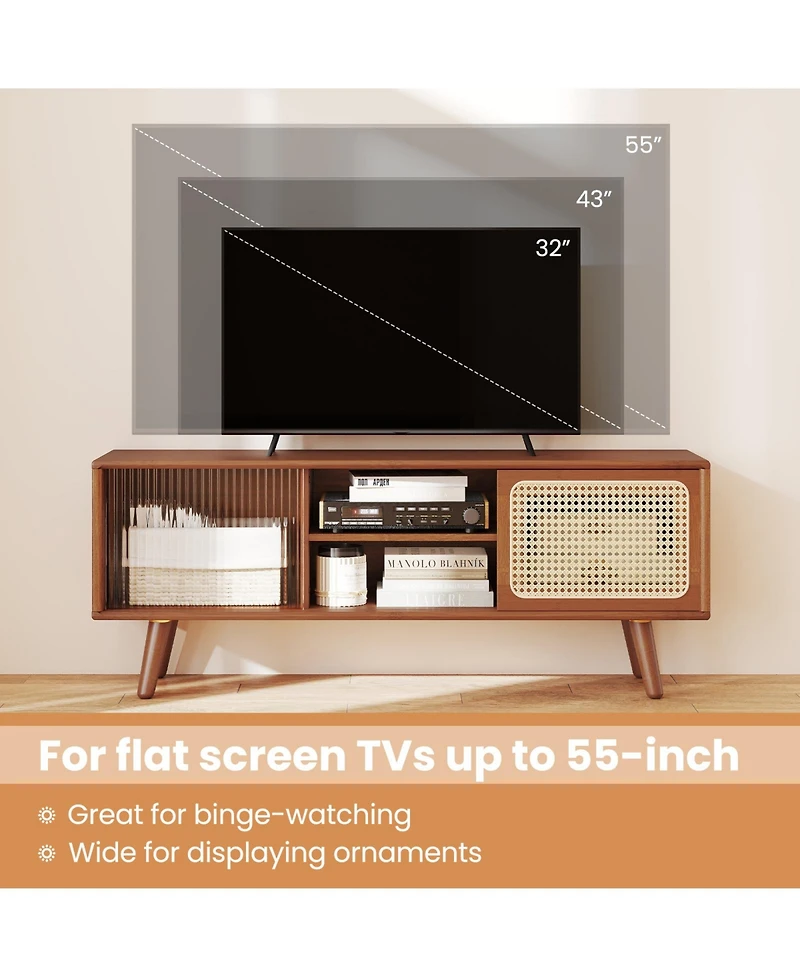 Gouun Bamboo and Rattan 47.5-Inch Sliding Door Tv Stand