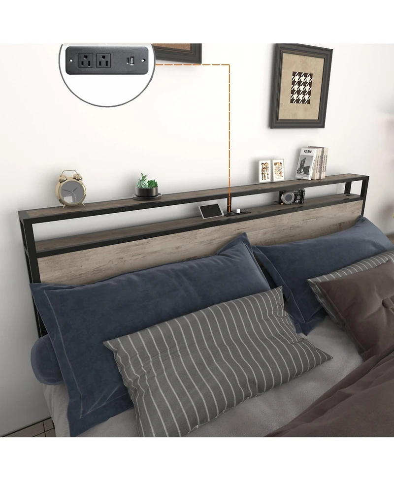 Lucky One Full Storage Headboard Charging Station Noise Free Platform Bed Frame