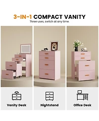 Homfan 3-in-1 Compact Vanity Desk with Mirror and Adjustable Led Lights, Dressing Table Set Storage Rolling Chair, For Girls' Bedrooms