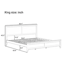 Lucky One Modern Solid Wood King Size Platform Bed with Sturdy Wooden Slats Support