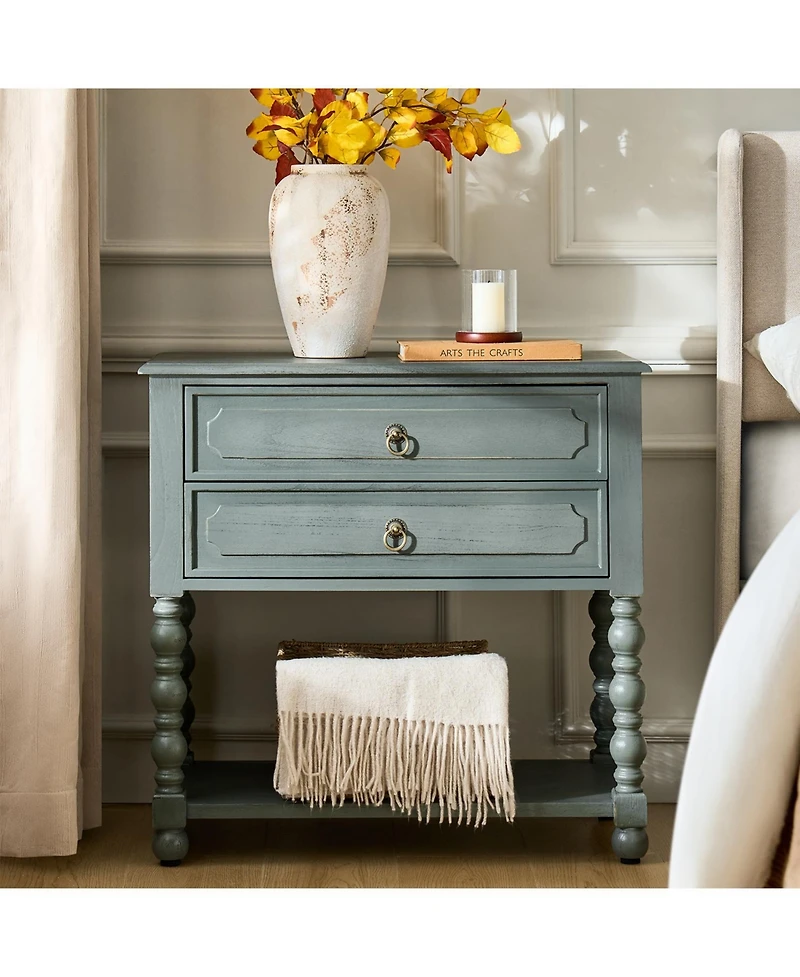 Hulala Home Aristidh Traditional 30"Tall Solid Wood 2-Drawer End Table with Built-in Charging Outlets