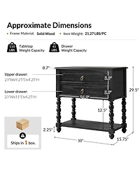 Hulala Home Aristidh Traditional 30"Tall Solid Wood 2-Drawer End Table with Built-in Charging Outlets