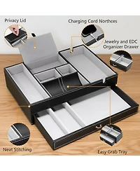 Yigii 2 Layer Faux Leather Valet Tray Nightstand Organizer Catch All for Phone Wallet Keys Dresser Top Storage