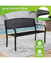 Sugift Metal Outdoor Patio Bench with High Back for 2-3-Person Seating