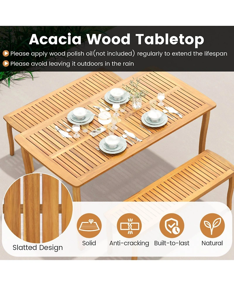 Sugift 3 Piece Patio Dining Set with Acacia Wood Table and Benches