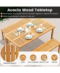 Sugift 3 Piece Patio Dining Set with Acacia Wood Table and Benches