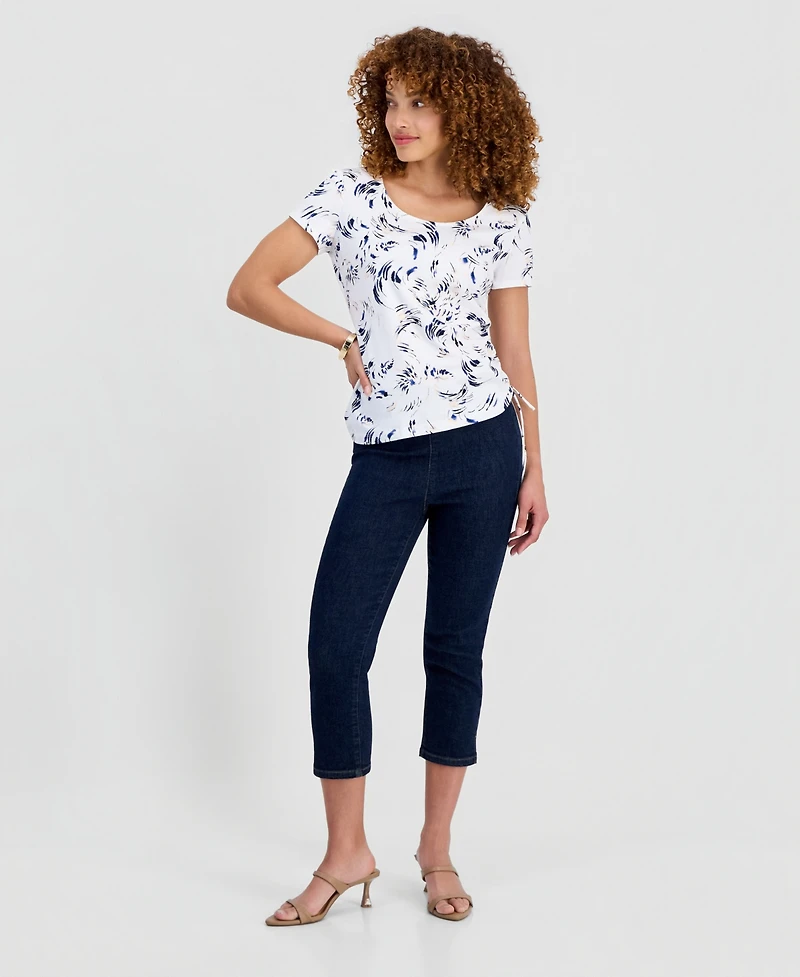 I.n.c. International Concepts Petite Cotton Floral-Print Asymmetric Side-Tie Top, Macy's Exclusive