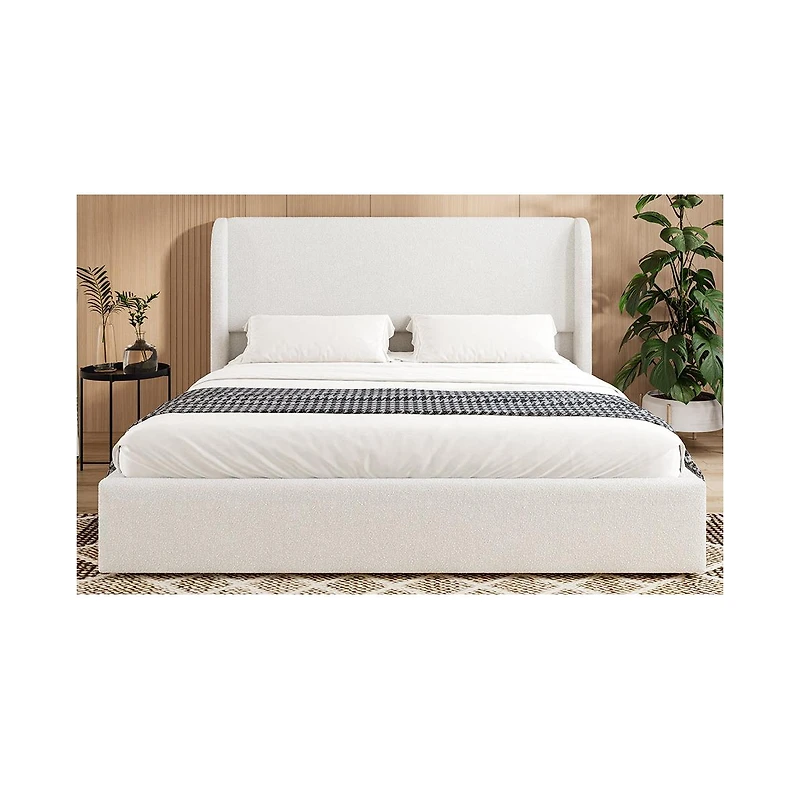 Lucky One Queen Size Boucle Bed Frame, Upholstered Cloud Bed Frame with Headboard