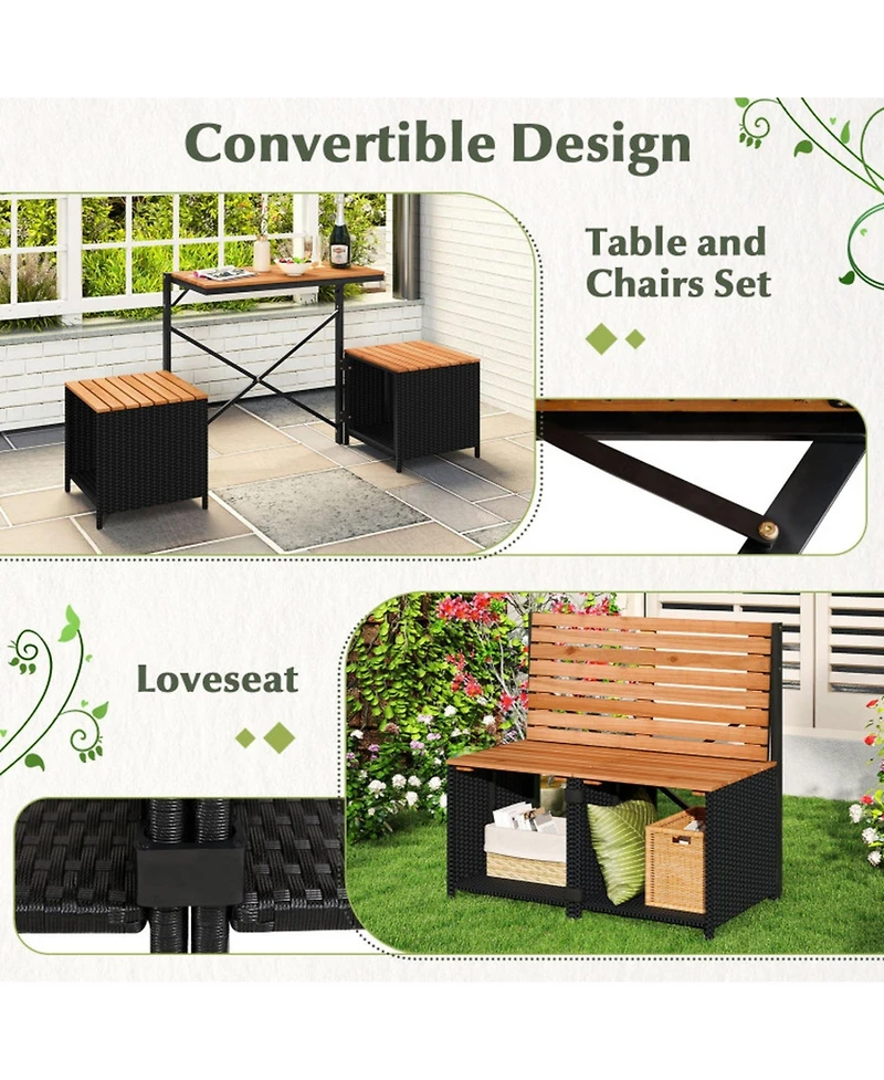 Gouun 2-in-1 Convertible Picnic Table and Bench Set with Built-in Storage