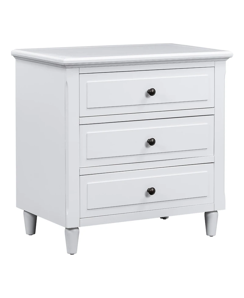 Rainsken Nightstand with 3 Drawers and Smooth Gliding Rails, Modern Wood Bedside Table with Metal Handle and Rubber Legs for Bedroom