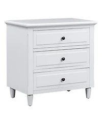 Rainsken Nightstand with 3 Drawers and Smooth Gliding Rails, Modern Wood Bedside Table with Metal Handle and Rubber Legs for Bedroom