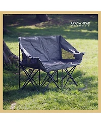 Arrowhead Outdoor Portable Folding Double Duo Camping Chair Loveseat Couch w/ 2 Cup and Wine Glass Holders, Supports 650 lbs