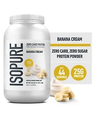 Isopure Zero Carb Pure Whey Isolate Protein Powder, Lactose Free, Gluten Free, With Vitamins, Banana Cream, 25g Protein Per Serving, 44 Servings