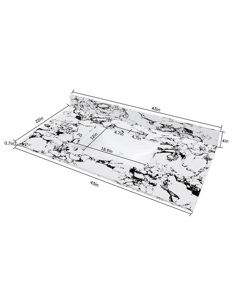 Busdays 43 x 22 Inch Bathroom Vanity Top with Undermount Ceramic Sink Backsplash Artificial Marble 3 Faucet Holes Carrara Vanity Top Only