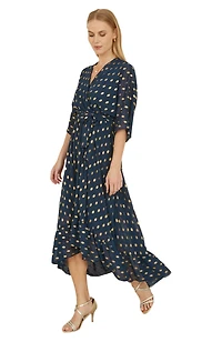 Yumi Women's Foil Print Wrap Over Dress