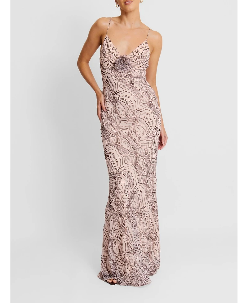 Six Stories Women's Strappy Coursage Beaded Maxi Dress