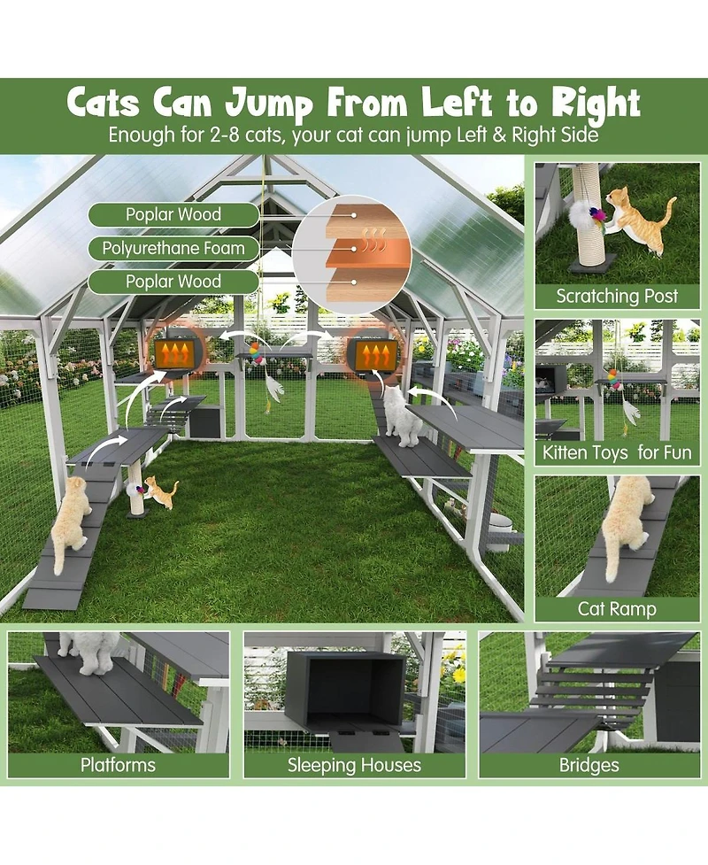 6thdruple Large Outdoor Cat House with Planter Stand, Multi-Level Catio and Waterproof Roof