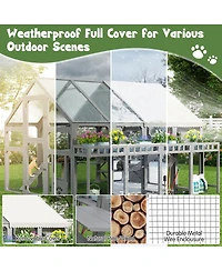 6thdruple Multi-Level Cat House with Planter Stand, Bridge, Waterproof Roof for Outdoor Use