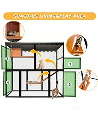 6thdruple 4-Tier Cat House, Outdoor/Indoor Catio Enclosure with Wood Frame, and Weather Cover