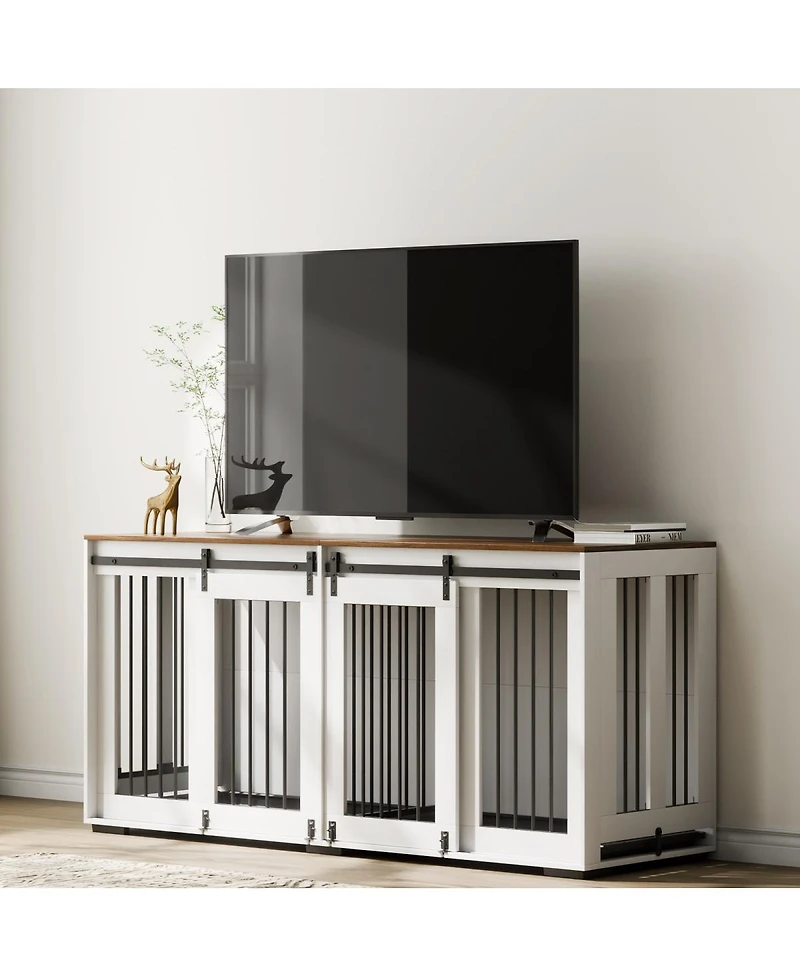 6thdruple 70" Dog House Furniture, Indoor Metal Kennel with Sliding Doors and Divider