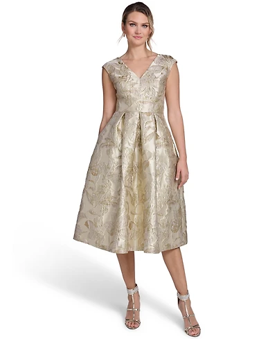 Jessica Howard Women's V-Neck Cap-Sleeve Midi Dress