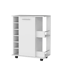 Flynama Woodland Bar Cart with Casters, Wine Rack and Open Shelf, Rolling Serving Cart