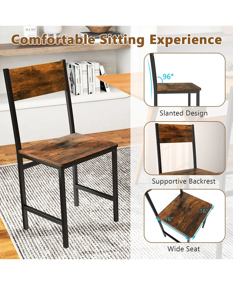 Gouun Industrial Kitchen Side Chairs Set of 2 with Metal Legs and Slanted Back