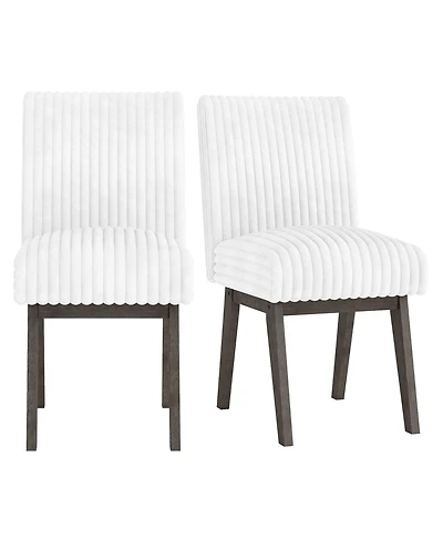 Gouun Flannel Upholstered Dining Chairs Set of 2 with Channel Tufted Back and Rubber Wood Frame