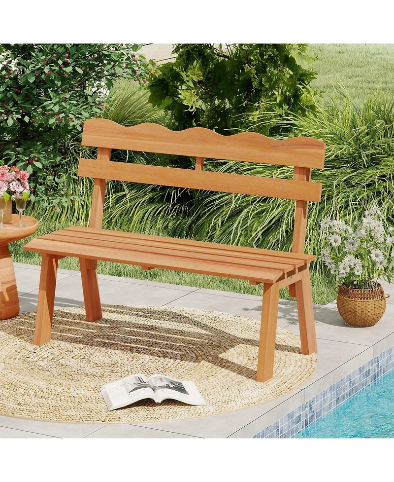 Sugift Outdoor Acacia Wood Garden Bench with Heavy Duty Capacity