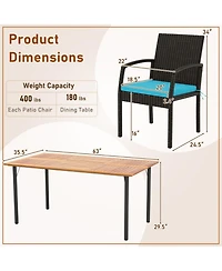 Gouun 7-Piece Outdoor Dining Set with Acacia Wood Table, Pe Rattan Chairs and Cushions
