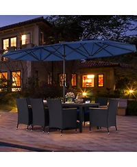 Gouun 10-Piece Patio Dining Set with 15 ft Double-Sided Umbrella, Table and 8 Cushioned Chairs