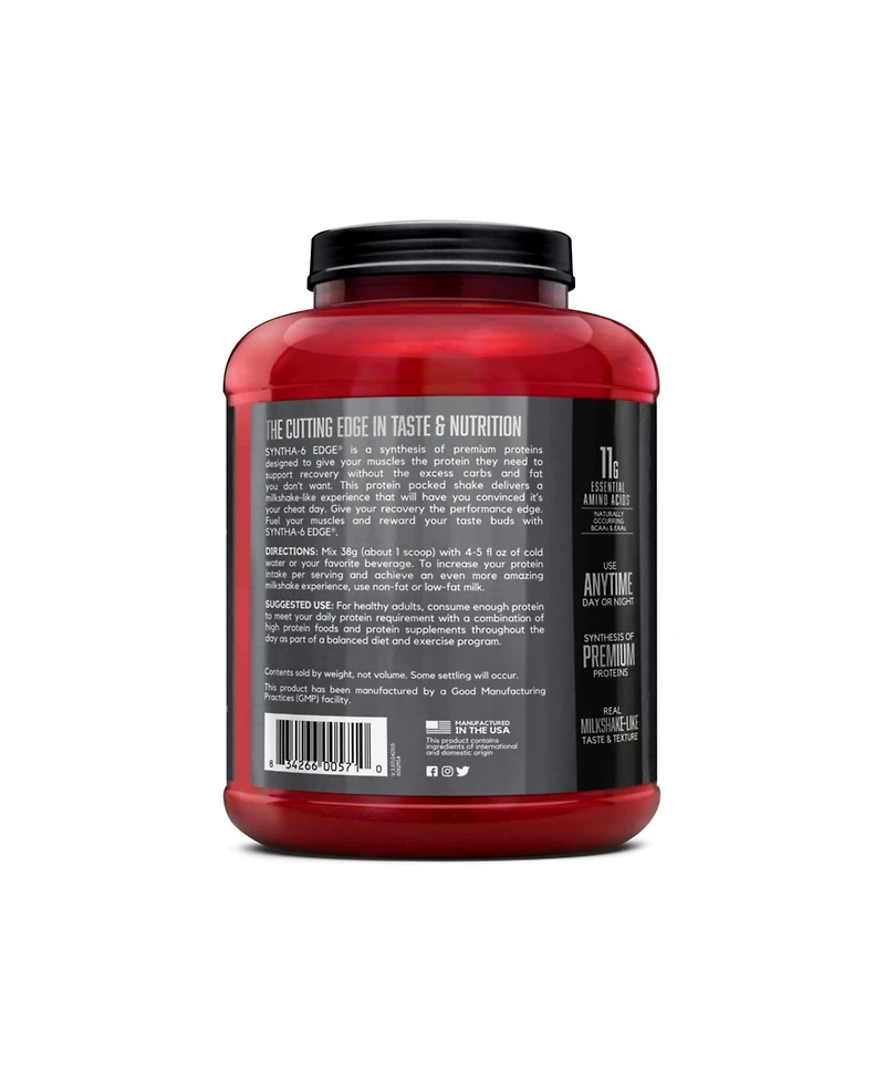 Bsn Syntha-6 Edge Protein Powder, Hydrolyzed Whey, Micellar Casein, Milk Protein Isolate, Low Sugar, 24g Protein, Strawberry Milkshake, 48 Servings