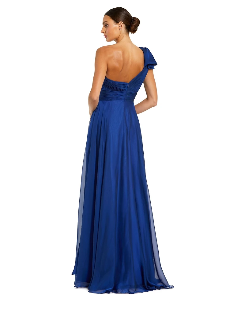 Mac Duggal Petite Pleated One Shoulder Chiffon Gown