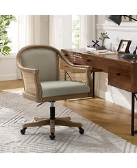 Hulala Home Ackeron Farmhouse Rattan Upholstered Office Task Chair with Solid Wood Arms