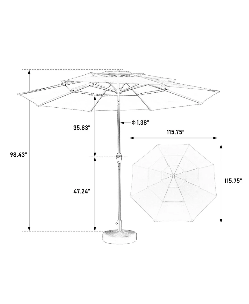 Clihome 10ft 3 Tier Auto-Tilt Umbrella, Outdoor Patio Aluminium Market No Base