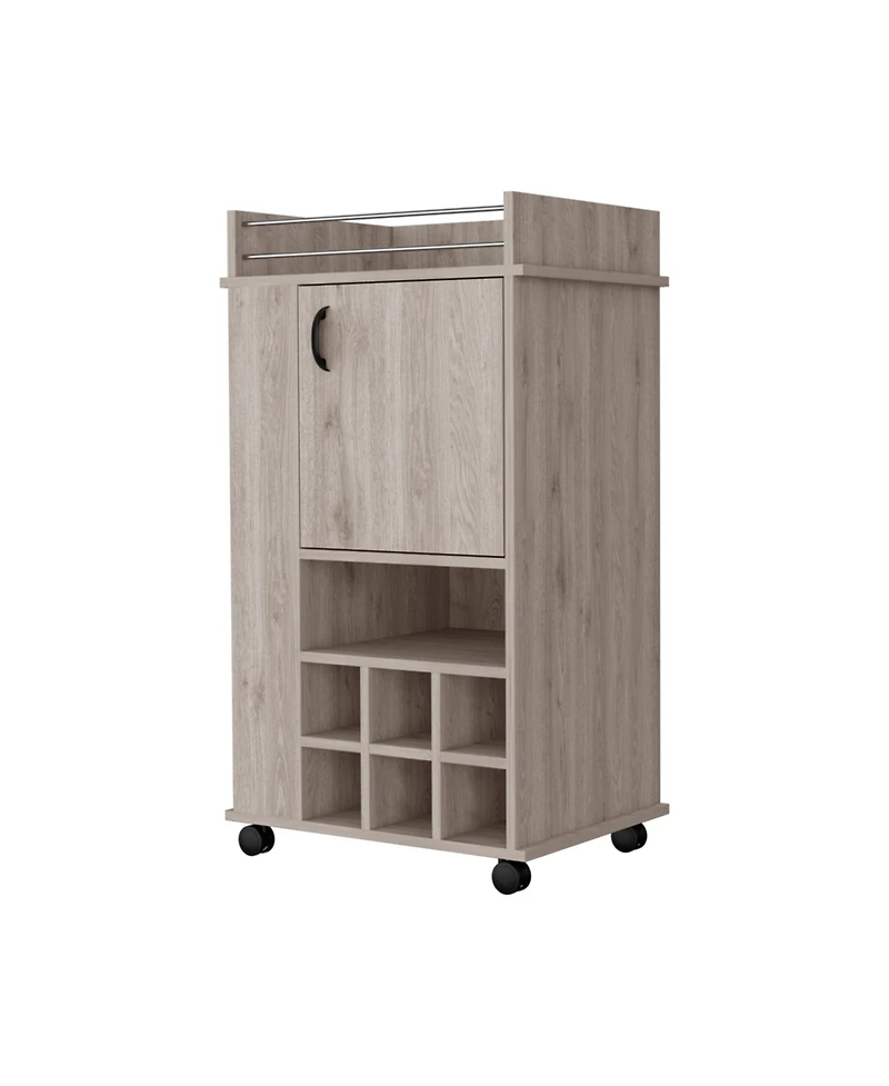 Flynama Light 1-Door Bar Cart with Wine Rack and Casters, Rolling Home Bar Storage Cart