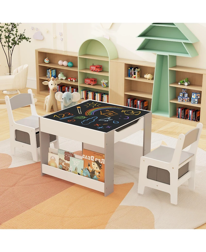 Gouun 4 in 1 Kids Toddler Activity Table and Chairs Set with Reversible Tabletop