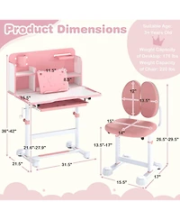 Gouun Kids Height-Adjustable Study Desk and Chair with Tilt Desktop and Pen Holder