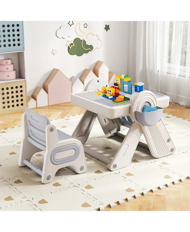 Gouun 6-in-1 Multi-Activity Children Table and Chair Set with Folding Art