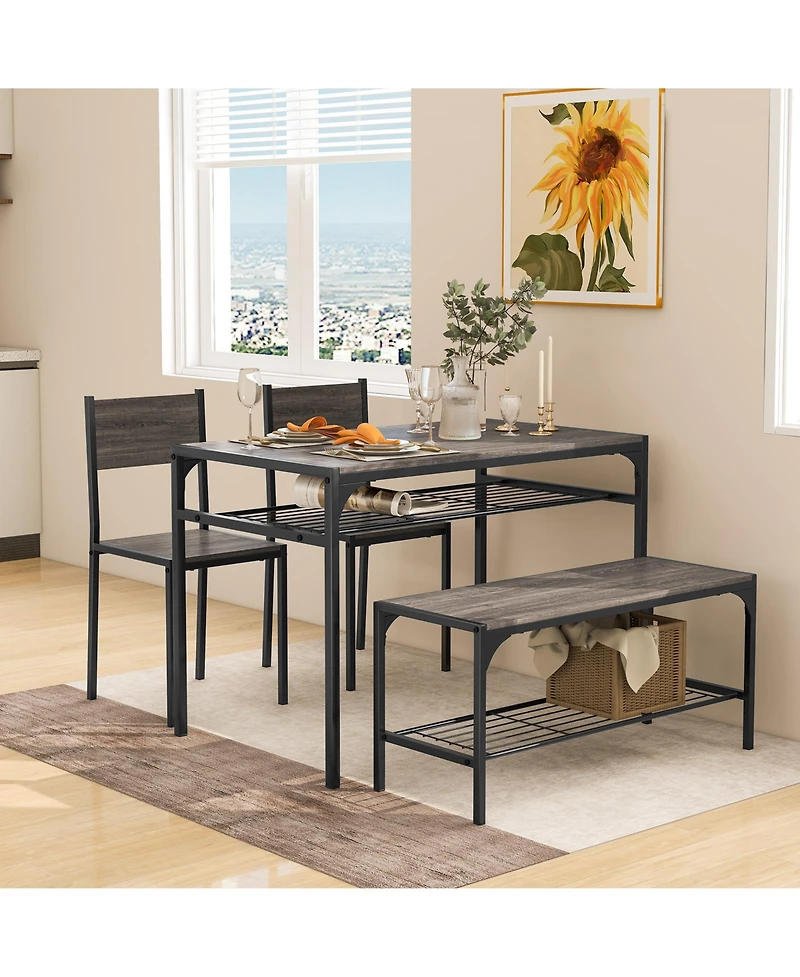 Gouun Industrial 4-Piece Dining Set with Rectangular Table, Bench, and 2 Chairs