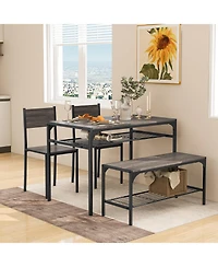 Gouun Industrial 4-Piece Dining Set with Rectangular Table, Bench, and 2 Chairs