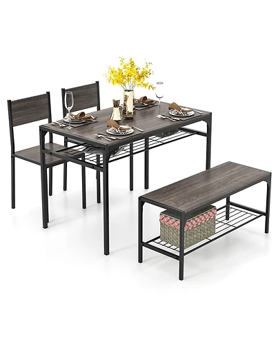 Gouun Industrial 4-Piece Dining Set with Rectangular Table, Bench, and 2 Chairs