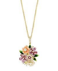 Lali Jewels Pink Mother of Pearl (7/10 ct. t.w.), Multi Gemstone (3-1/12 ct. t.w.) and Diamond (1/14 ct. t.w.) Pendant Necklace in 14k Yellow Gold