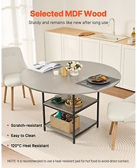 Gouun 47 in Round Dining Table with Storage Shelf and Metal Legs