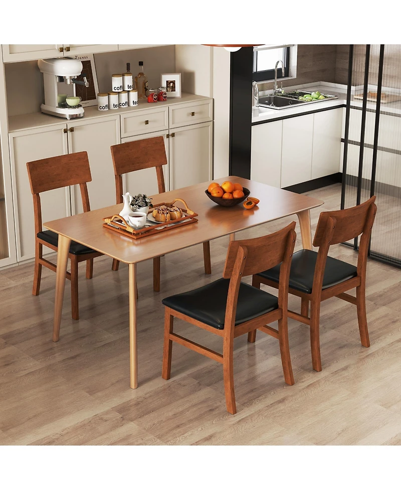 Sugift Dining Chairs Set of 2 with Rubber Wood Legs and Faux Leather Upholstered Seat