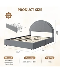 Homfan Full Boucle Upholstered Bed Frame with 2 Storage Drawers and Round Headboard, No Box Spring Needed