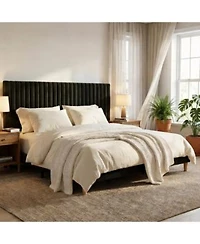 Homfan Velvet Bed Frame Vertical Channel Tufted Headboard Height Adjustable Upholstered Platform Bed No Box Spring Needed