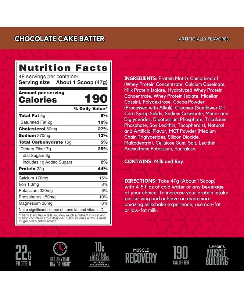 Bsn Syntha-6 Whey Protein Powder, Micellar Casein, Milk Protein Isolate Powder, Chocolate Cake Batter, 48 Servings