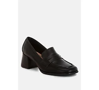 London Rag Womens Sutapa Penny Strap Flared Block Heel Loafers