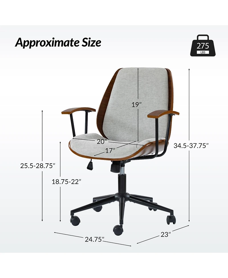 Hulala Home Oswina 37.75"H Modern Tilting Upholstered Solid Wood Office Chair with Bent